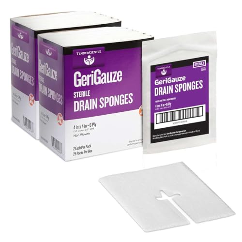 Split Gauze Sponges 4x4 Sterile - 2 Packs of 100 6 Ply Feeding Tube Pads - Drain Sponges for Catheters, IVs, Tracheostomy, and G Tubes