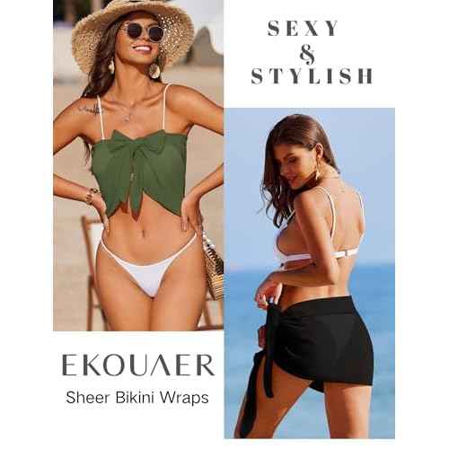 Ekouaer 2 Pcs Sarong Coverups for Women Beach Wrap Skirt Chiffon Swimsuit Coverup for Swimwear S-XXL