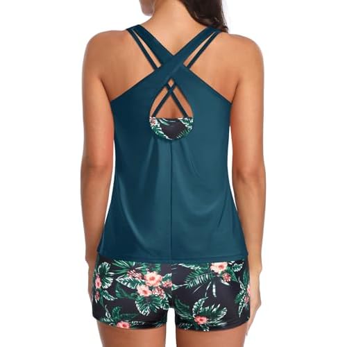 Holipick 3 Piece Tankini Swimsuits for Women Tummy Control Bathing Suits Swim Tank Top with Bra Boy Shorts Teen Swimwear