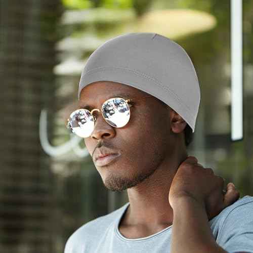 SHENLIU 4Pcs Skull Caps for Men, Soft Lightweight Beanie, Welding Cap Helmet Liner Running Cooling Skull Caps for Men, Hat Sweat Protector Cycling Do Rag for Summer Sports Black