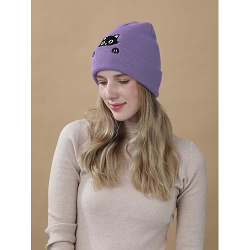 Cat Hat Beanie for Lovers - Cute Women's Embroidery Themed Gifts for Mom - Funny Novelty Trendy Stuff