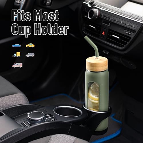 Dark Olive 24oz Glass Water Bottle with Dual Lids, Straw & Handle