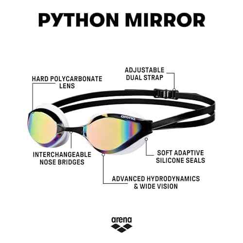 ARENA Unisex Python Racing Swim Goggles for Men and Women Anti-Fog No Leak Max Comfort Dual Strap, Mirror/Non-Mirror Lens