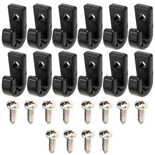 12 Pcs Kayak J-Shaped Hook, Black Nylon Kayak Lashing Hook, Kayak Canoe Paddle Board Rowing Accessories with Self Tapping Screws