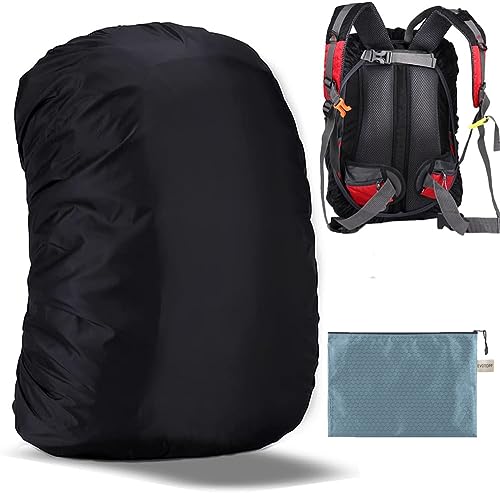 Waterproof Backpack Rain Cover 40L - Black with Anti Slip Buckle Strap for Camping Hiking