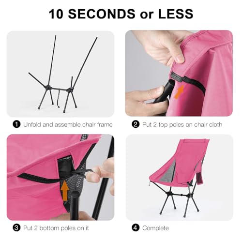Large Pink High Back Camping Chair - Portable Outdoor Folding Seat