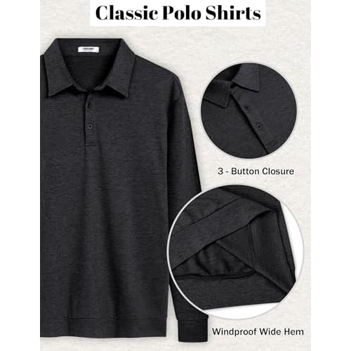 COOFANDY Mens Polo Shirts Long Sleeve Casual Lightweigt Golf Polos Button Collared Tshirt