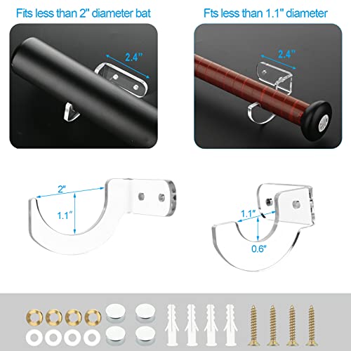 Cosmos Acrylic Baseball Bat Wall Mount Holder Set - Clear, Fits Up to 2" Barrel