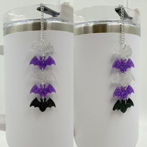 Halloween Stanley Cup Decoration ? Bat Cup Charm for Stanley 30oz 40oz, Bat Straw Supplies, Purple Water Bottle Accessories