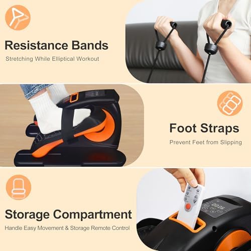 Mysuntown Under Desk Elliptical for Home, Leg Exerciser While Sitting for Seniors Fully Assembled, Ellipse Leg Exerciser with 12 Adjustable Speeds & Remote Control & Pedals Straps