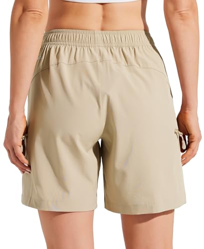 Willit Women's 7-Inch Khaki Cargo Shorts - Lightweight Quick Dry Summer Athletic Casual Pants