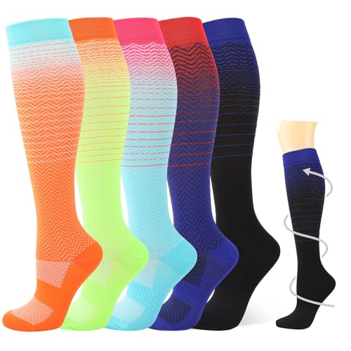 Women Compression Socks 15-20mmHg Knee High Socks - Small-Medium Pack of 5
