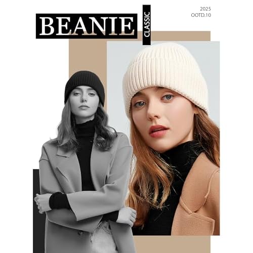 50% Wool Thick Beanie Hat for Men Women, Seamless Winter Knit Skull Cap, Cuffed Fisherman Beanie Warm Trawler Watch Cap