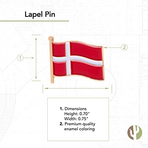 Enamel Finish Metal Lapel Pin - Desert Cactus Denmark Flag Waving Design