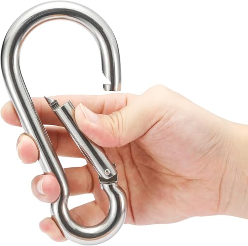 Silver Stainless Steel Spring Snap Hook Carabiner Set of 6 - 6.2 Inch