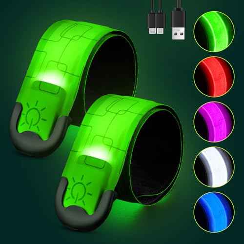 Rechargeable LED Armband 2-Pack, High Visibility Reflective Running Gear for Night Safety, 5 Colors & 3 Modes Light Up Armbands for Night Walking, Cycling, Running Gift for Women Men£¬White
