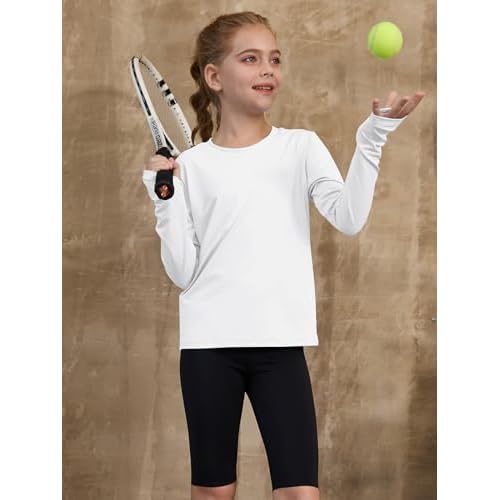 ZDC Girls Long Sleeve Athletic Shirts Kids Crewneck Quick Dry Workout Yoga Tops Basic Tees Activewear