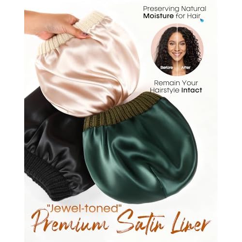 FURTALK Womes Slouchy Winter Beanie Knit Hat Satin Lined 3 Pack Thick Warm Fashionable Skull Cap