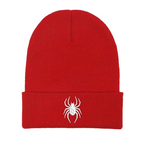 Cool Spider Web Pattern Halloween Beanie, Embroidered araneid Wool Knit Beanies Hats Gift for Men Women