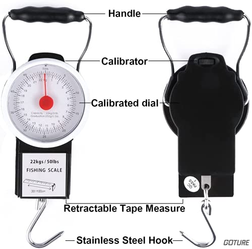 Fishing Hanging Scale 50 Lbs/22Kg Mechanical Dial Weight with Tape Measure - Portable Handheld