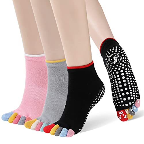 CaiDieNu Yoga Toe Socks for Women Non Slip Grip Socks 8-10 / Yoga 3 Pack