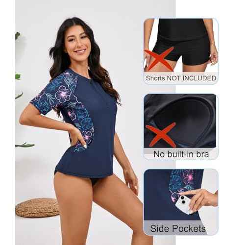 Halcurt Women's Short Sleeve Rash Guard Swimsuit Top Swim Shirt Only Swim Tee UPF50+ Quick Dry Swimsuit