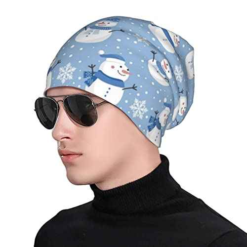 LAIPUTER Christmas Cute Snowman Beanie Standard Closed Chemo Knitted Hats Baggy Slouchy Skull Cap Cancer Headwear for Women Men