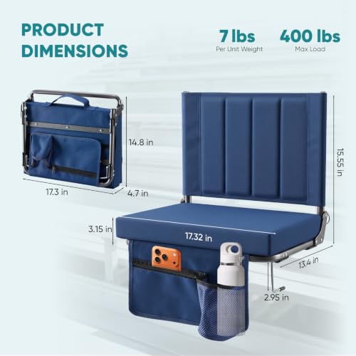 Navy Blue Stadium Seats with Back Support 2-Pack - Bleacher Chairs