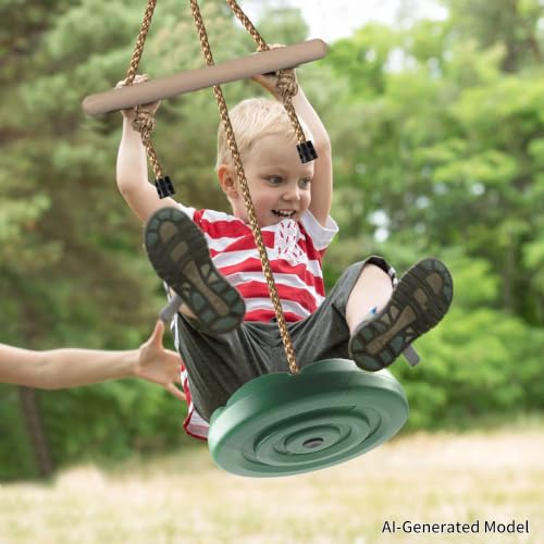Kids Outdoor Disc Swing Set with Monkey Bars - Green, 7ft Adjustable Height