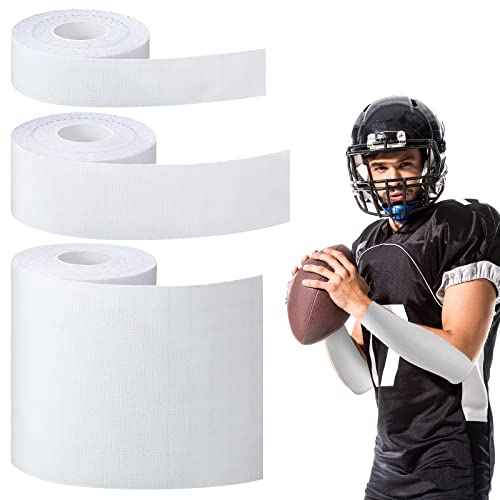 BBTO 3 Pack Athletic Sports Tape Football Turf Tape Easy Tear No Sticky Residue Extra Wide Athletic Tape Waterproof Sports Tape for Athlete Sport Trainers, 3 Size (White)