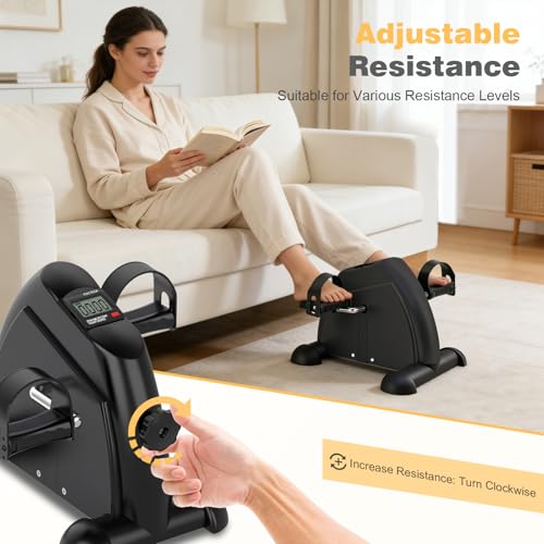 Mini Exercise Bike with LCD Display - Portable Under Desk Pedal Exerciser, Black