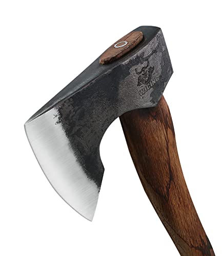 13.5 Inch Camping Hatchet with Beech Handle and Leather Sheath - Versatile Axe for Outdoors YM