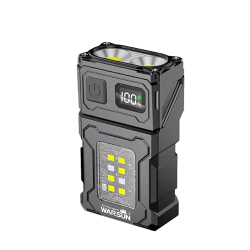 WARSUN DC08 Swivial LED Flashlight Rechargeable, 800 Lumens Mini Work Lihgt, Small EDC Flashlight Clip On with Back Clip, Magnetic Flashlight, for Emergency, Walk Dog, Working, Hiking, Camping