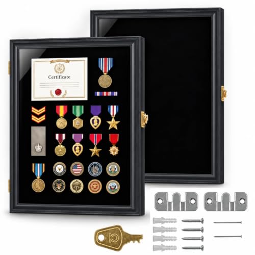Locking Acrylic Display Case for Medals Pins & Badges 19x14 Shadow Box