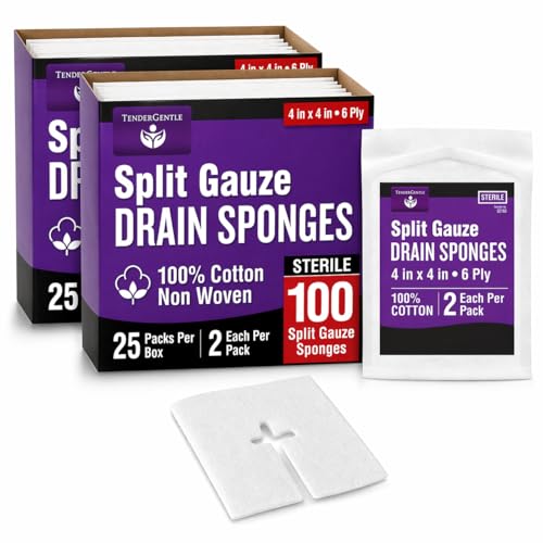 100 Pack Sterile Split Gauze Sponges 4x4 for IVs, Catheters, Tracheostomy, G Tubes