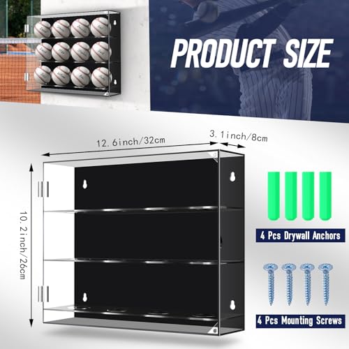 Wall Mount Baseball Display Case 3 Tiers for 12 Balls Acrylic Collection Stand