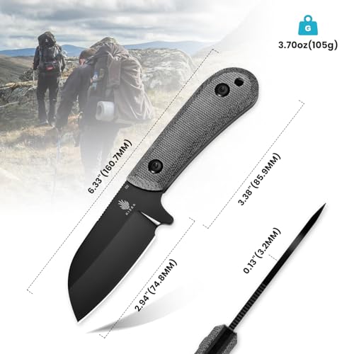 Kizer Deckhand Fixed Blade Hunting Knife with Sheath - Black Blade, Micarta & G10 Handle