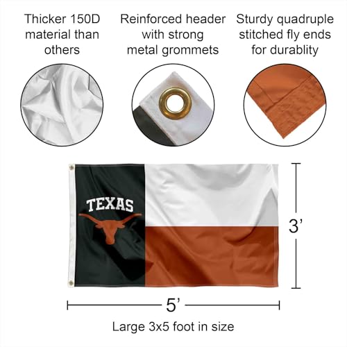 College Texas Longhorns Flag 3x5 ft University Sports Banner for Home and Tailgating