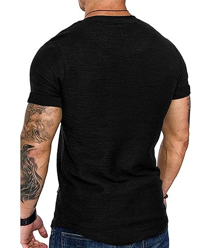 Men's Short Sleeve Muscle Gym T-Shirt - Large Black Athletic Cotton Top