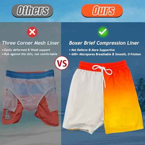 Boys Swim Trunks with Compression Liner Swim Shorts Bathing Suit UPF50+ Stretch Swimwear for Boy Quick Dry, 5-16Y
