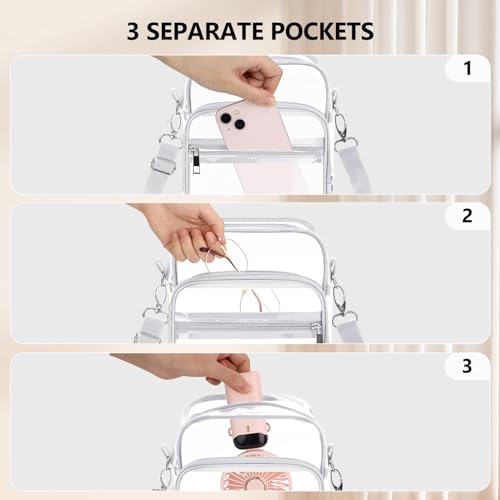 Large Clear Crossbody Bag with Adjustable Strap - White, Stadium Approved