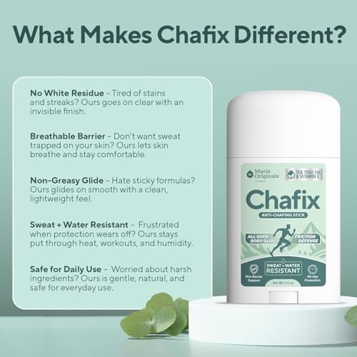 Marie Originals Chafix Anti Chafing Stick ? 2.5oz | Plant-Based Anti Chafe Stick with Shea Butter, Arrowroot & Tea Tree | Sweat & Water Resistant, No White Residue, Non Greasy Thigh Rub Protection
