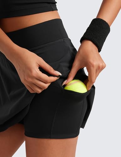High Waisted Flowy Tennis Skirt - Large Black | Athletic Skirt for Tennis & Golf