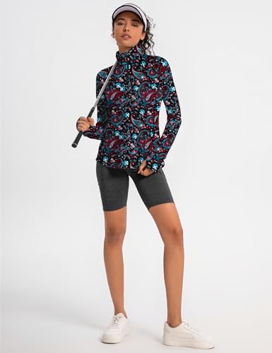 IECCP Long Sleeve Sun Protection Shirt for Women UPF 50+ with 1/4 Zip - Medium Black Boho