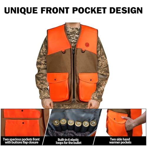 Large Upland Hunting Vest with Multi Pockets - Brown and Orange Bird Field Game Gear