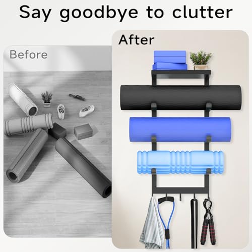 Yoga Mat Wall Mount Organizer 4-Tier Storage Rack Black - Wall Mount Yoga Mat Holder