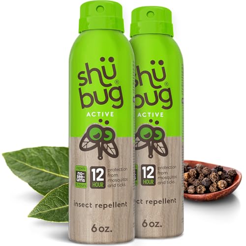 Shubug Active Insect Repellent Spray with Picaridin, DEET Free Mosquito and Tick Protection, Long Lasting Up to 12 Hours, Unscented, 6oz (Pack of 2)