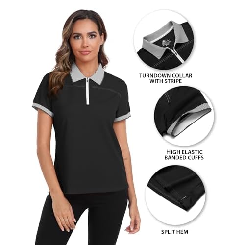 Little Beauty Womens Golf Shirt Short Sleeve Collared Polo Shirts for Women Zip Up Dry Fit Workout Tops