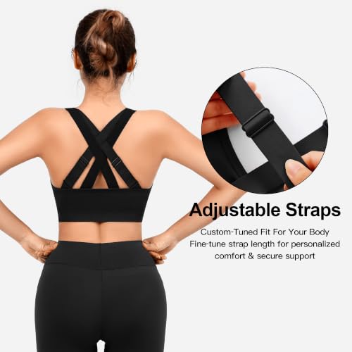 XX-Large Double Couple Sports Bras for Women 3 Pack Medium Support Adjustable Padded Black Green White