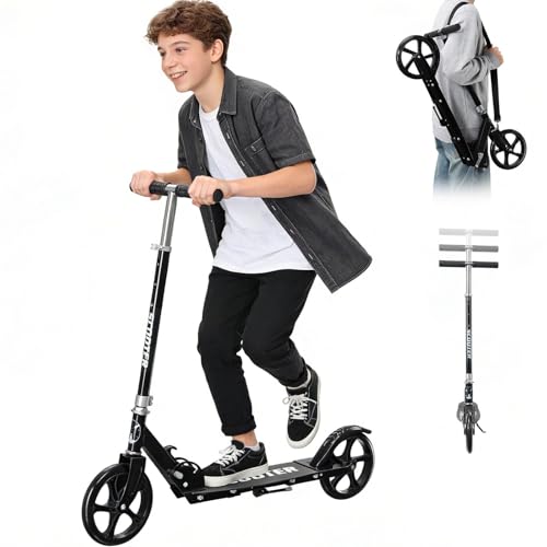 DEROFIT Folding Kick Scooter for Kids & Adults Black - Adjustable Height, 250 Lbs Capacity